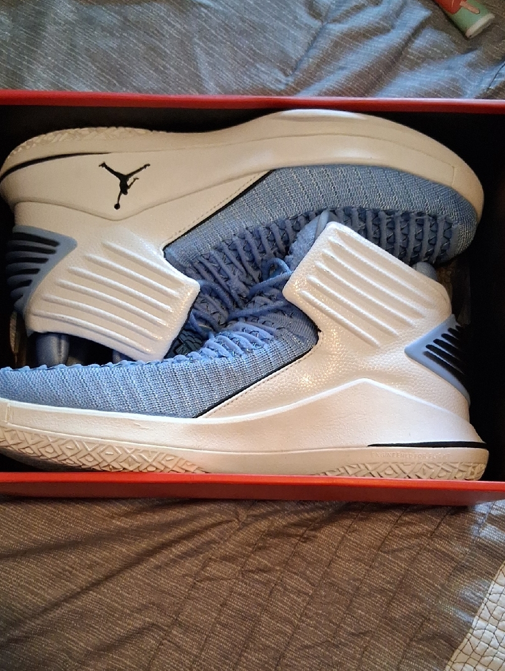 Jordan Men's Light Blue and White High-Top Basketball Sneakers